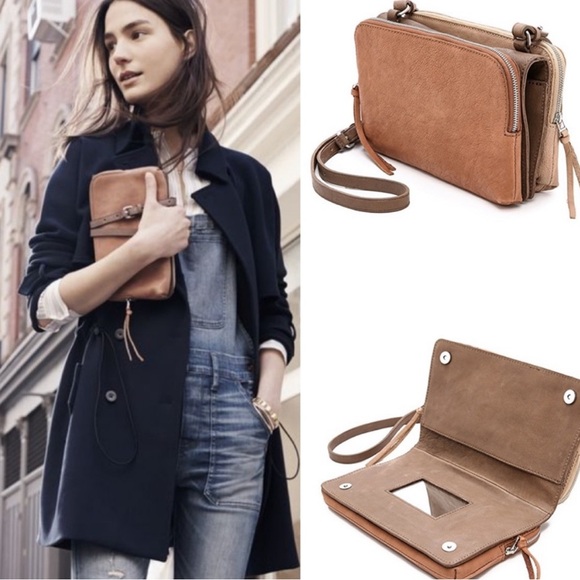 Madewell Twin Pouch Leather Crossbody Bag Washed Leather Light Tan Purse - Picture 15 of 16